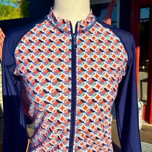 Helen Jon swim rash guard long sleeve zip closure women’s size Med UPF 50